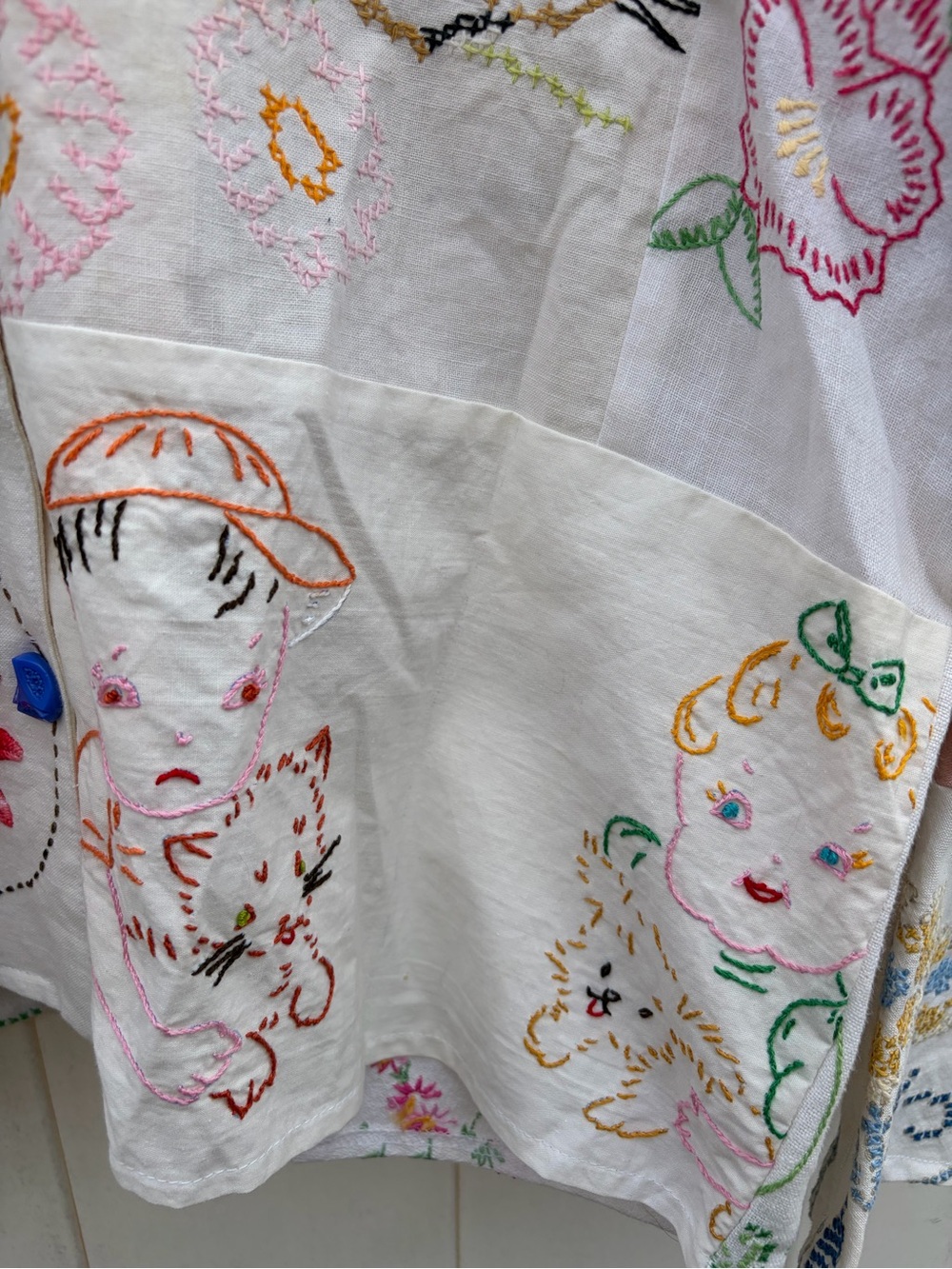 NWT Leeba Marks Dead Stock Vintage Tablecloth Hand Embroidered Blouse Cottage - Picture 3 of 15